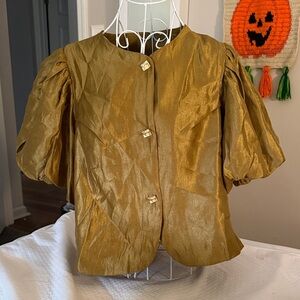 Elegant Gold Blouse with Puff Sleeves